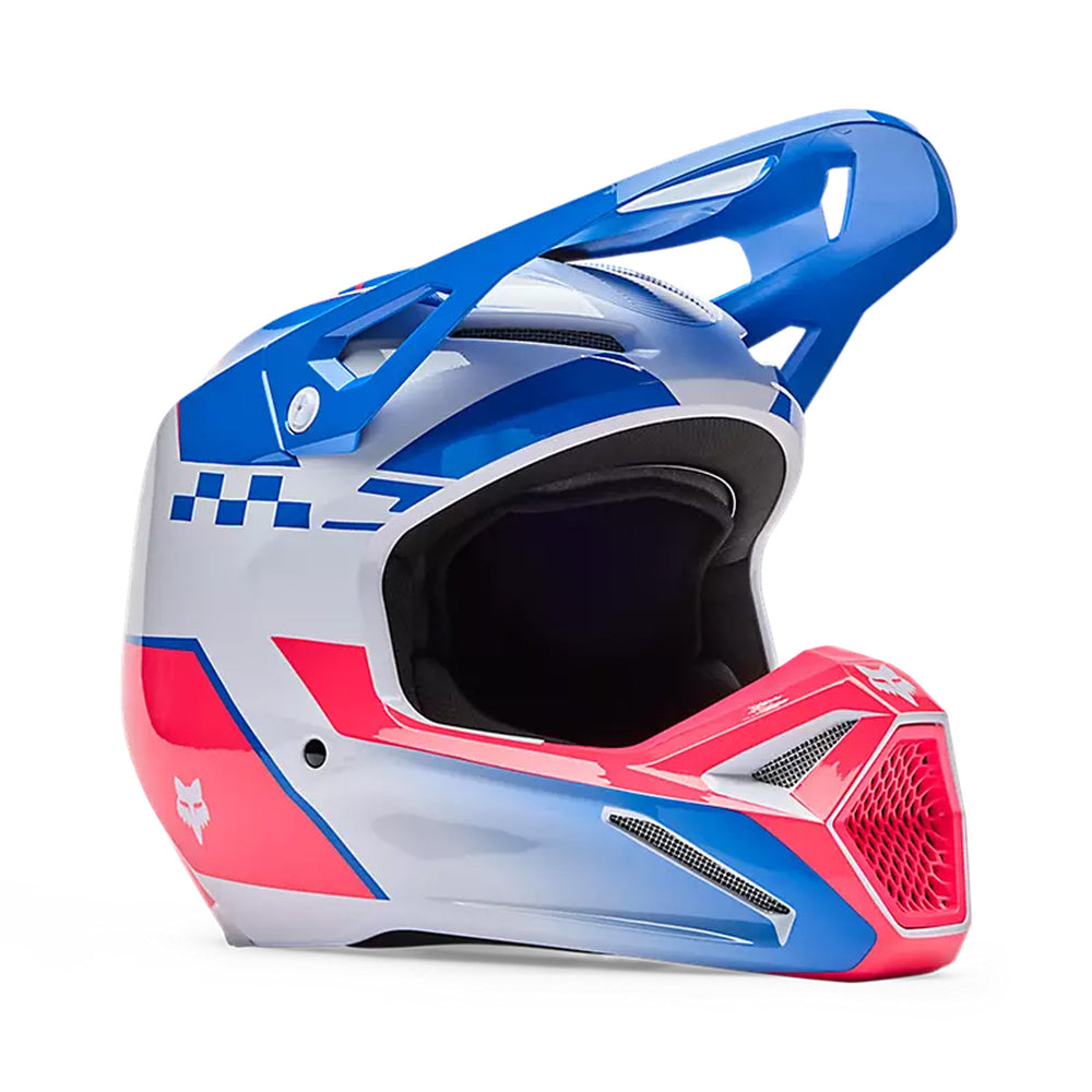 Fox Racing Youth V1 Collect Helmet Blue/Pink - Front Right Side View