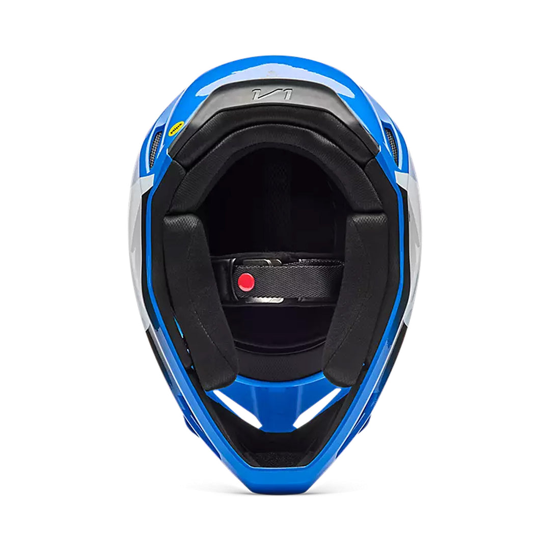 Fox Racing Youth V1 Shield Helmet Blue - Bottom Up View