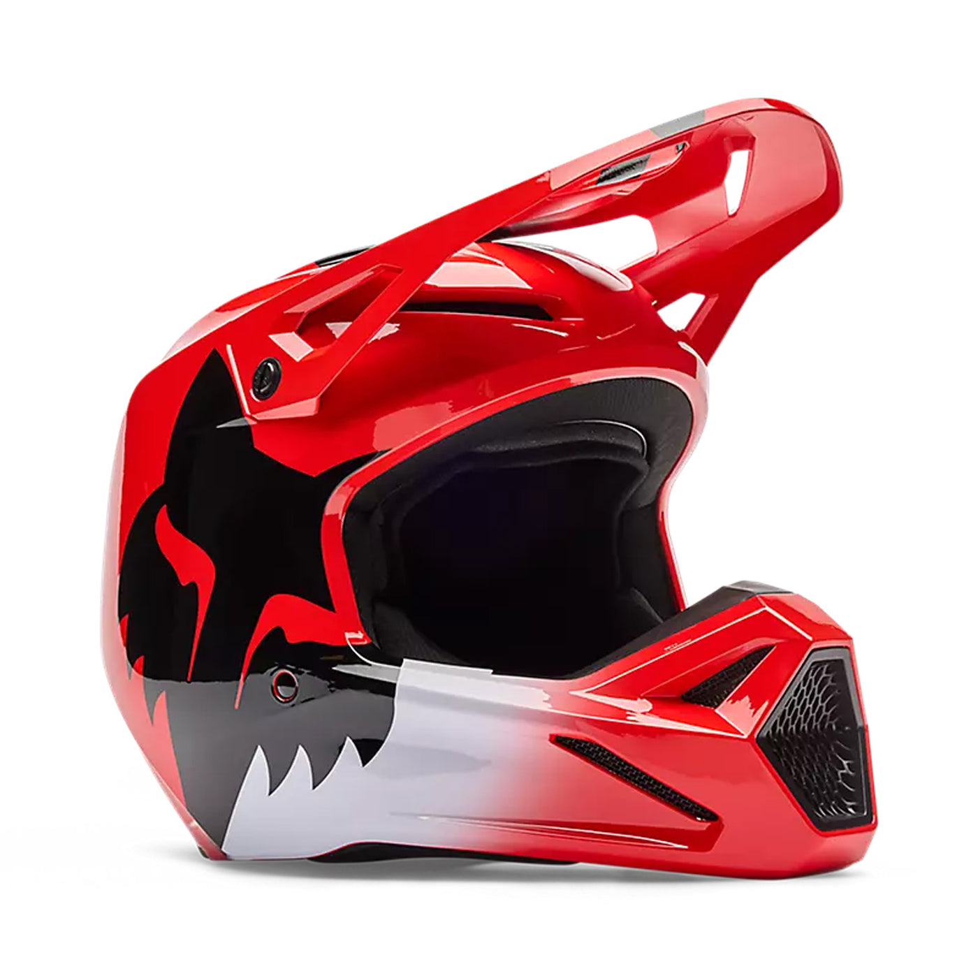 Fox Racing Youth V1 Shield Helmet Fluorescent Red - Front Right Side View