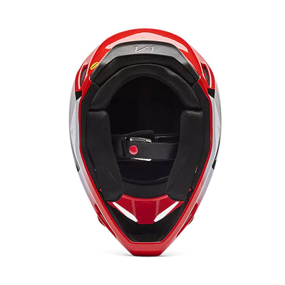 Fox Racing Youth V1 Shield Helmet Fluorescent Red - Bottom Up View