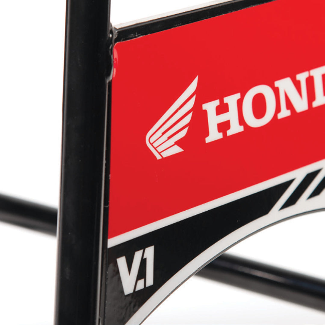FACTORY EFFEX Bike Stand V.1 Honda Black/Red - Close Up of Welding Between Logo Panel and Corner Leg