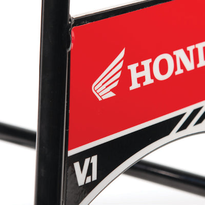 FACTORY EFFEX Bike Stand V.1 Honda Black/Red - Close Up of Welding Between Logo Panel and Corner Leg