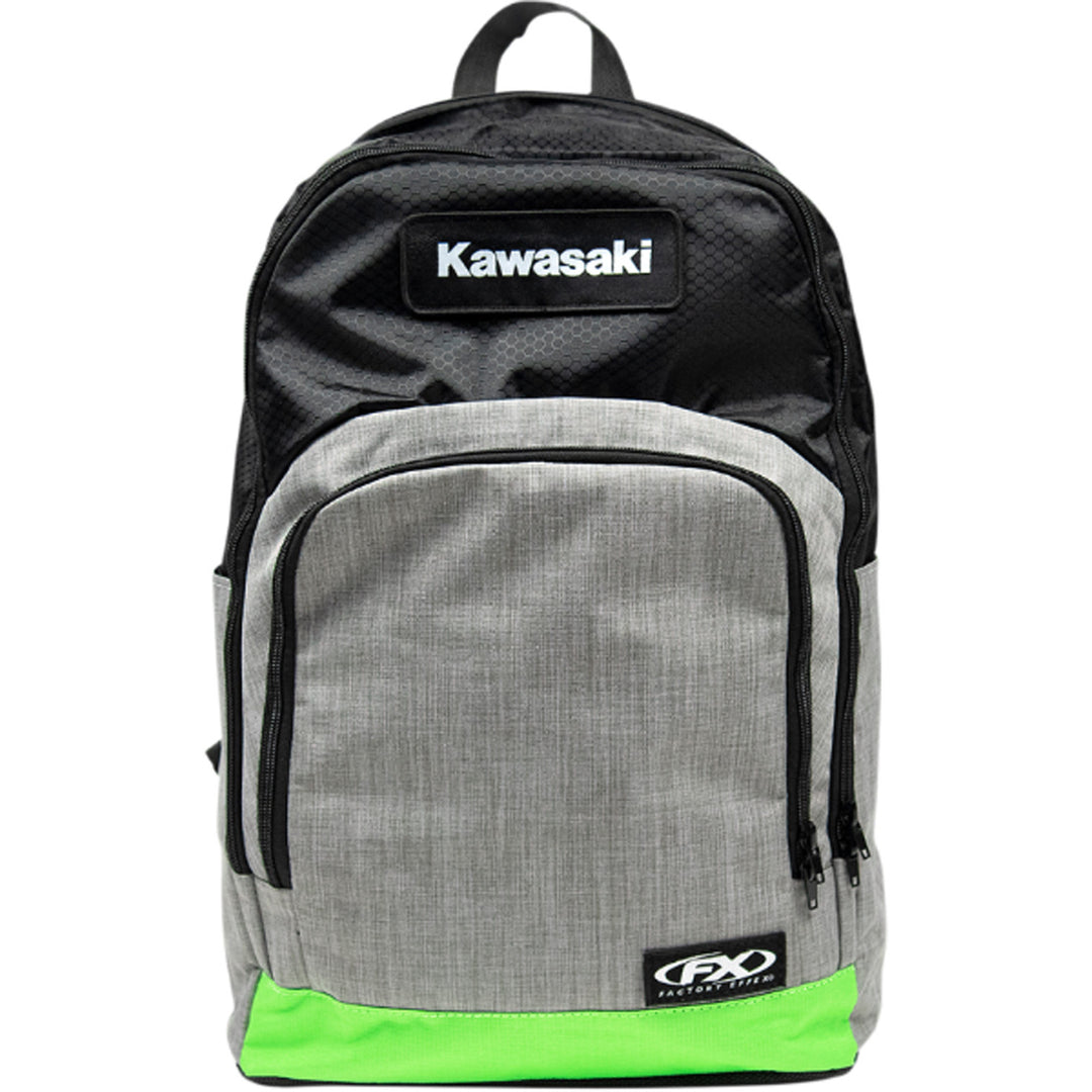 FACTORY EFFEX Standard Backpack Kawasaki - Full View with Brand Logo Above Smaller Pocket