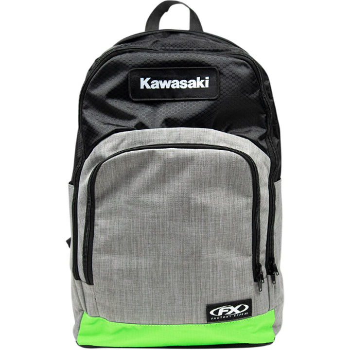 FACTORY EFFEX Standard Backpack Kawasaki - Full View with Brand Logo Above Smaller Pocket
