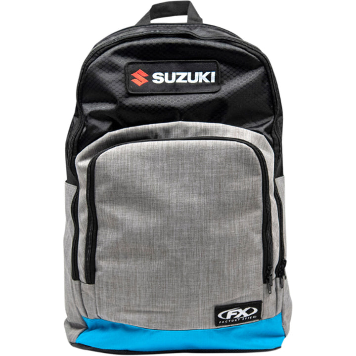 FACTORY EFFEX Standard Backpack Suzuki - Full View with Brand Logo Above Smaller Pocket