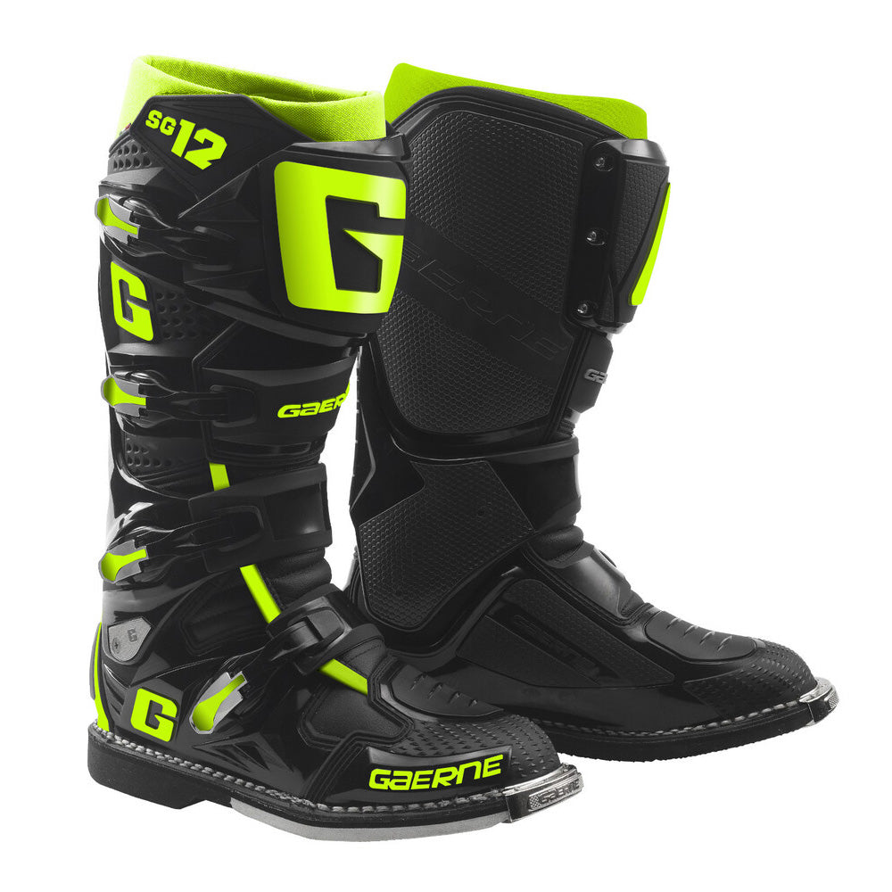 Gaerne SG-12 Boots Black/Fluo Yellow - Front Side View of Pair