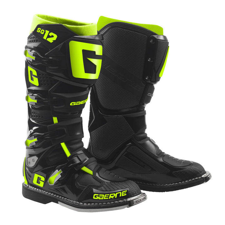 Gaerne SG-12 Boots Black/Fluo Yellow - Front Side View of Pair