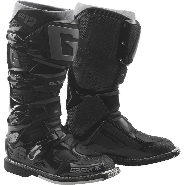 Gaerne SG-12 Boots Black/Grey - Front Side View of Pair