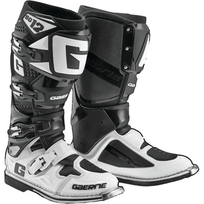 Gaerne SG-12 Boots Black/White - Front Side View of Pair