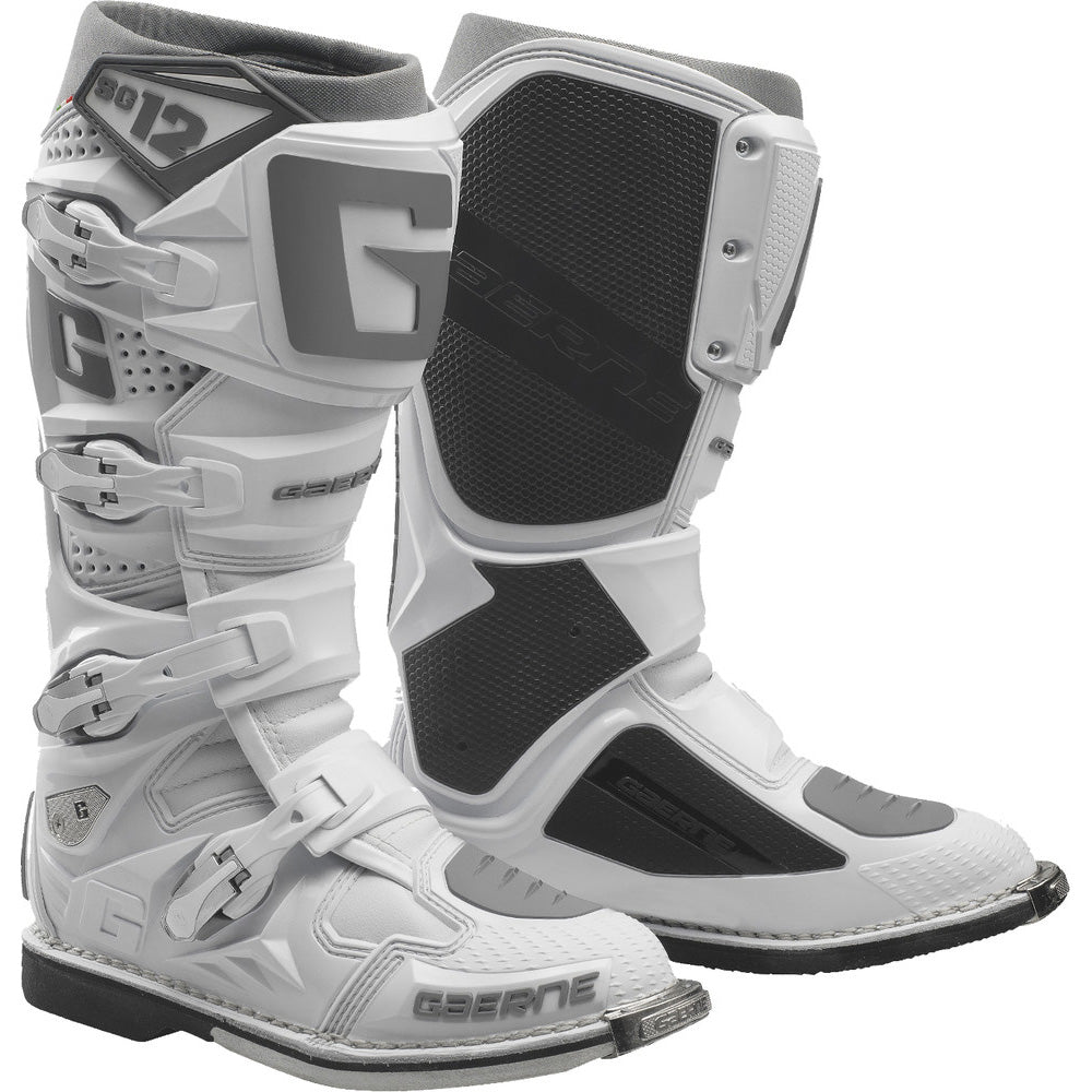 Gaerne SG-12 Boots White/Grey - Front Side View of Pair
