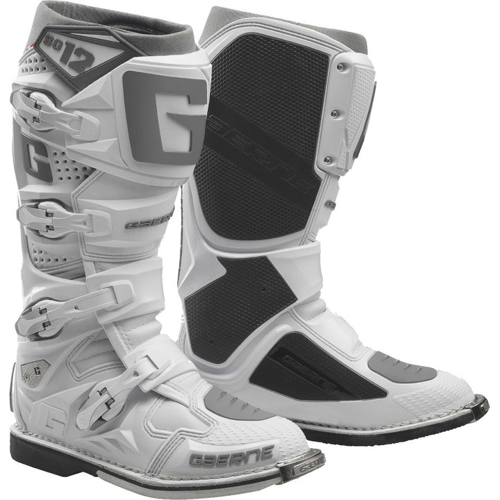 Gaerne SG-12 Boots White/Grey - Front Side View of Pair
