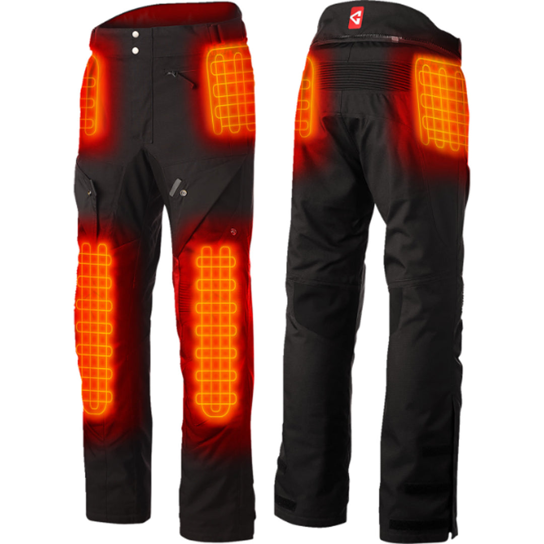 GERBING HEATED CLOTHING 12V Ex Pro Heated Pants Black - Front and Rear Views with X-Rays of Heating Elements