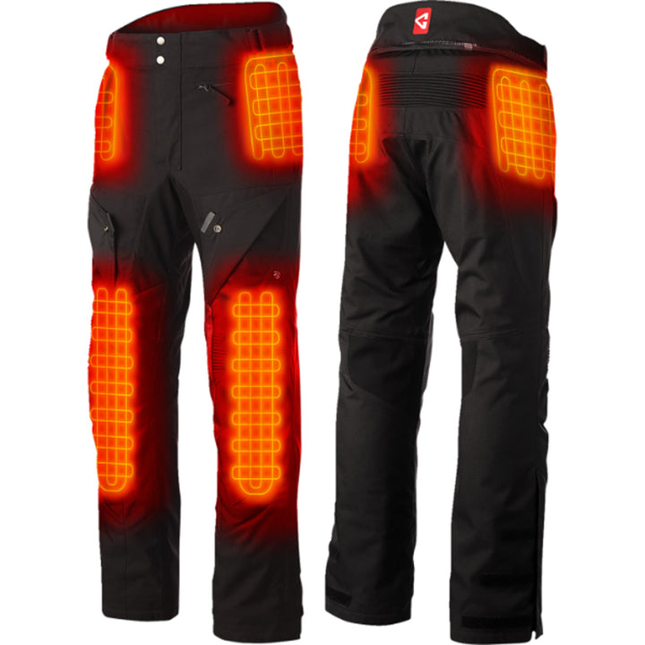 GERBING HEATED CLOTHING 12V Ex Pro Heated Pants Black - Front and Rear Views with X-Rays of Heating Elements