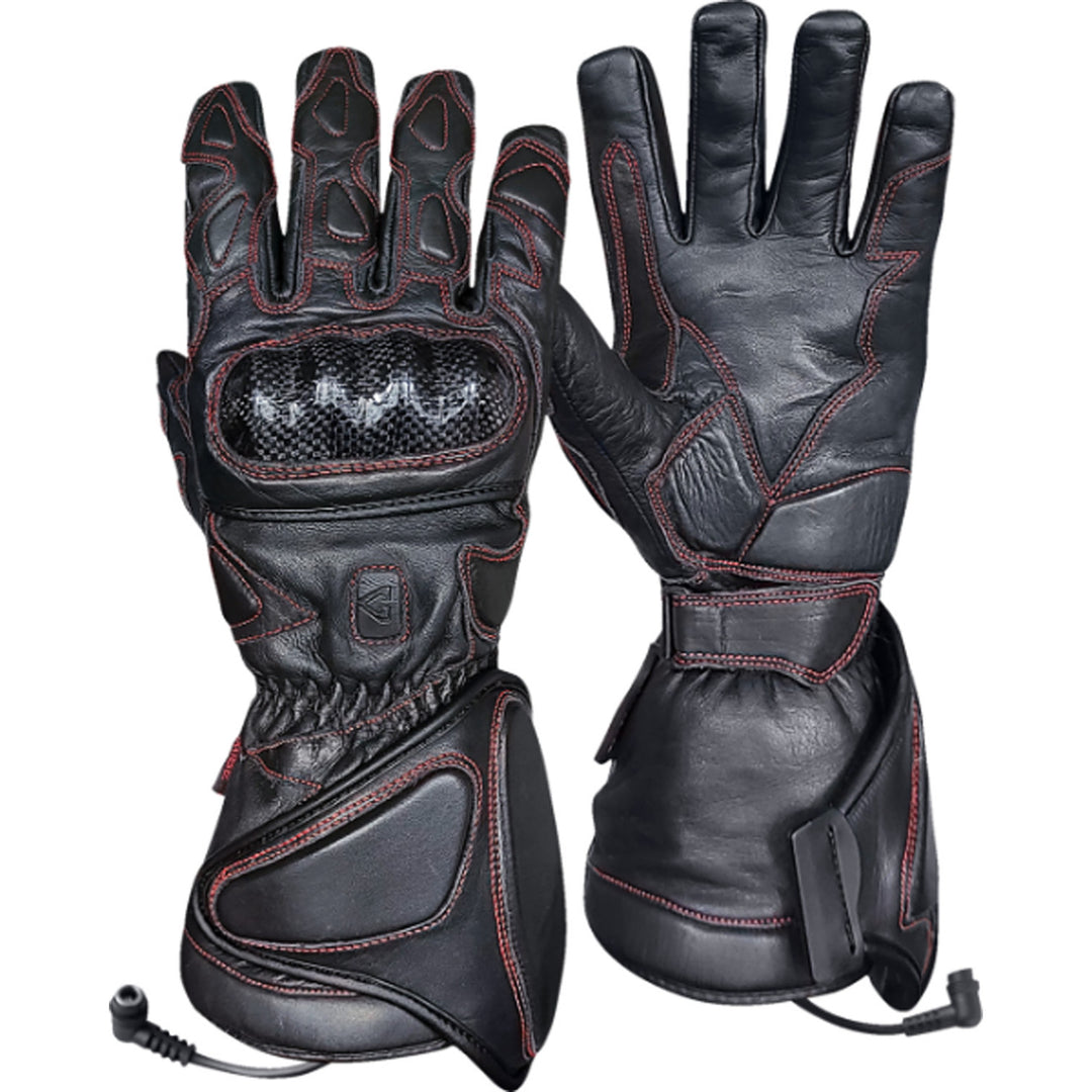 GERBING HEATED CLOTHING 12V Extreme Hard Knuckle Heated Gloves Black - Back of Hand and Palm Views of Pair