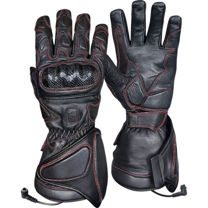 GERBING HEATED CLOTHING 12V Extreme Hard Knuckle Heated Gloves Black - Back of Hand and Palm Views of Pair