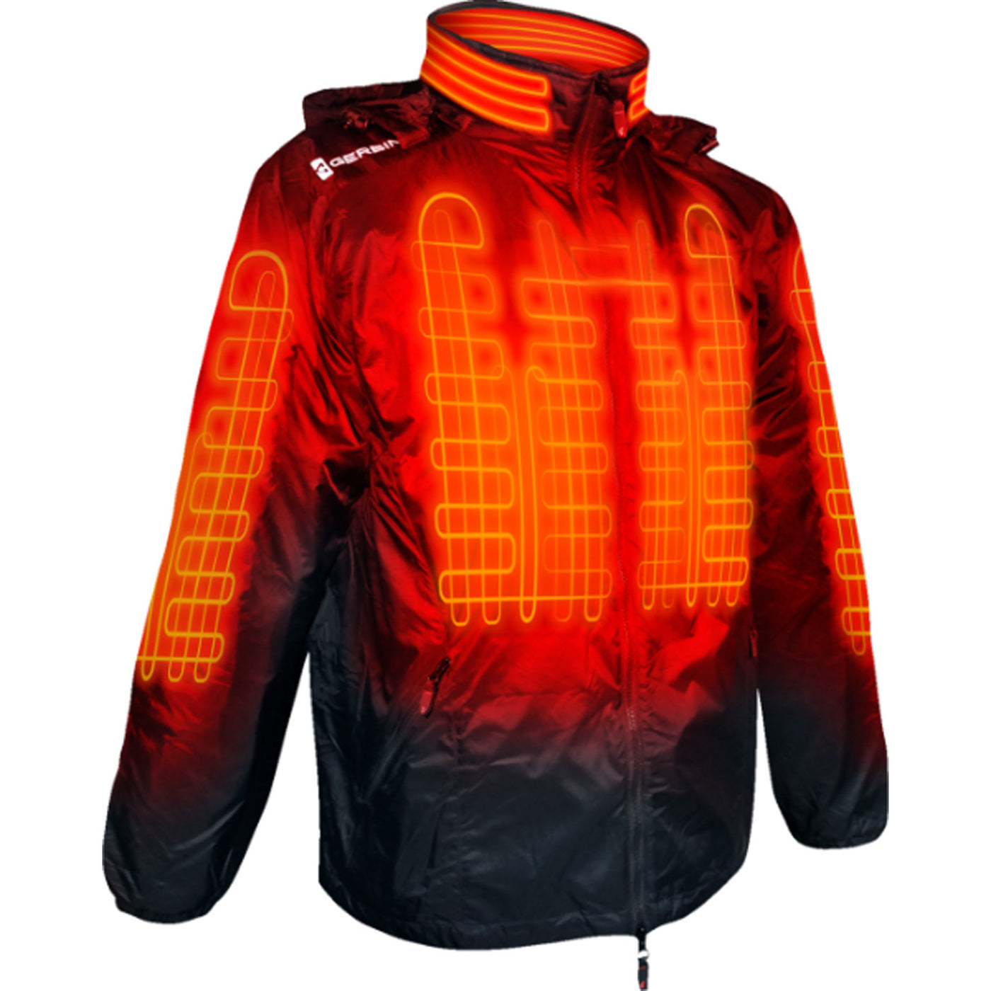 GERBING HEATED CLOTHING 12V Heated Jacket Liner 2.0 - Front Side View with X-Ray Vision of Glowing Interior Filaments