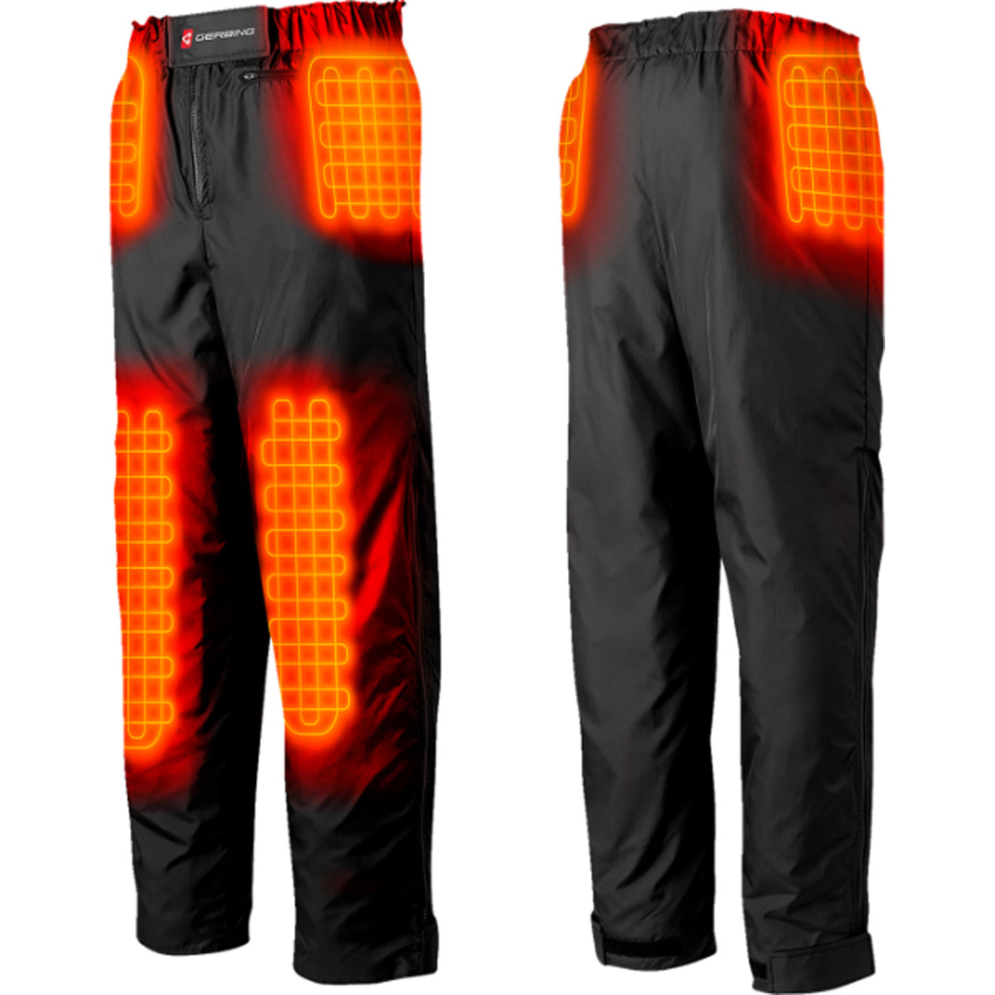 GERBING HEATED CLOTHING 12V Motorcycle Heated Pant Liner - Dual View of Front and Back with X-Ray Vision of Glowing Interior Filaments