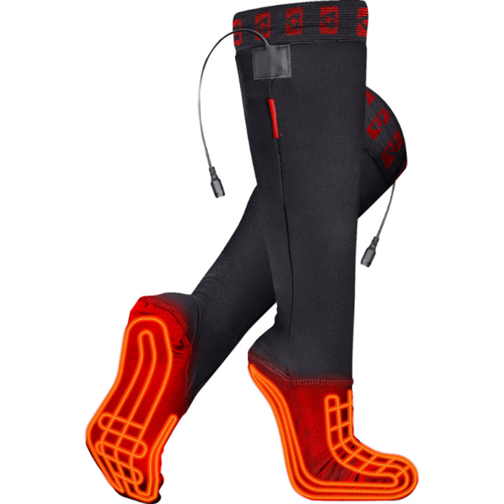 GERBING HEATED CLOTHING 12V Heated Sock Liner - Angled Side View of Pair with X-Ray of Heating Elements