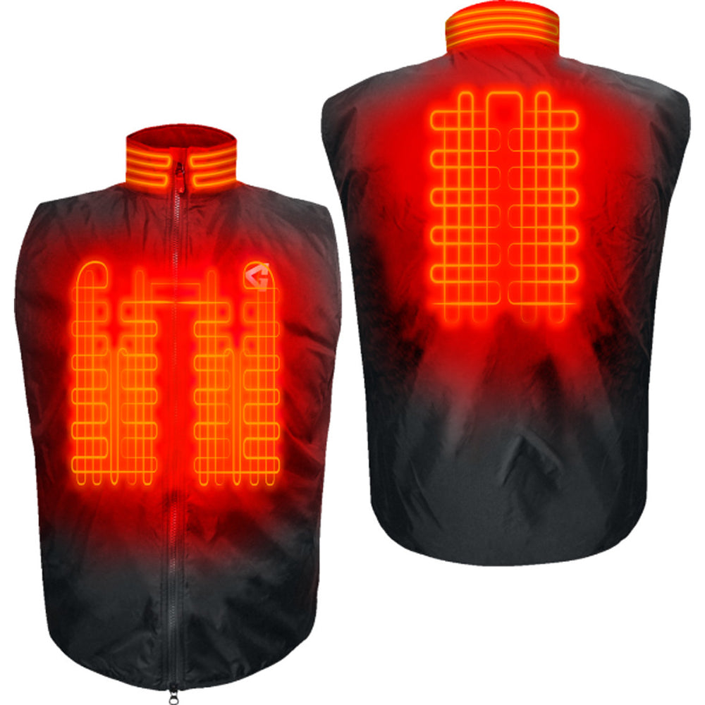 GERBING HEATED CLOTHING 12V Heated Vest Liner Black - Front and Rear Views with X-Ray of Heating Elements