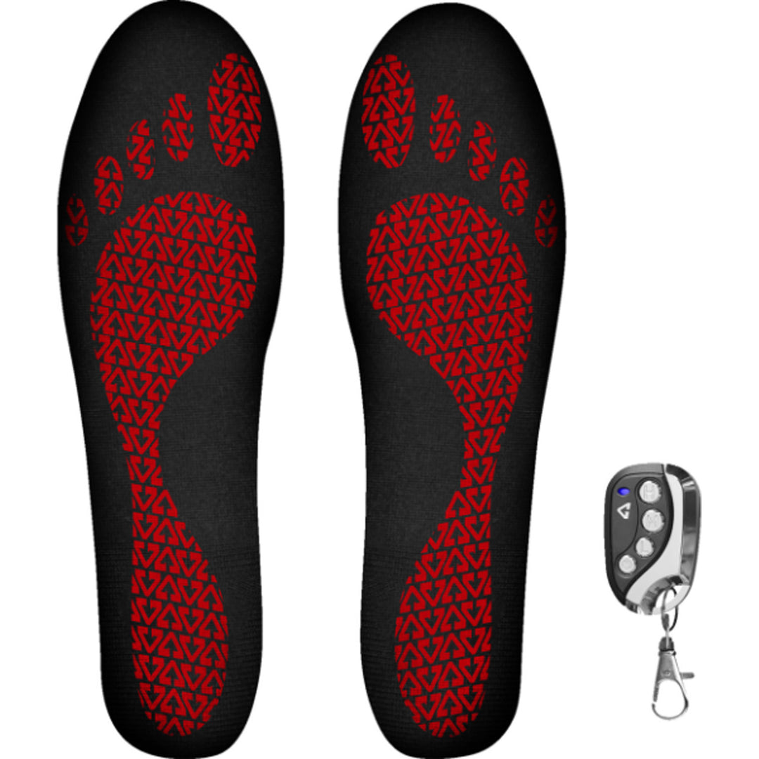 GERBING HEATED CLOTHING 3V Rechargeable Heated Insoles with Remote - Sole View of Pair alongside Key Ring Controller