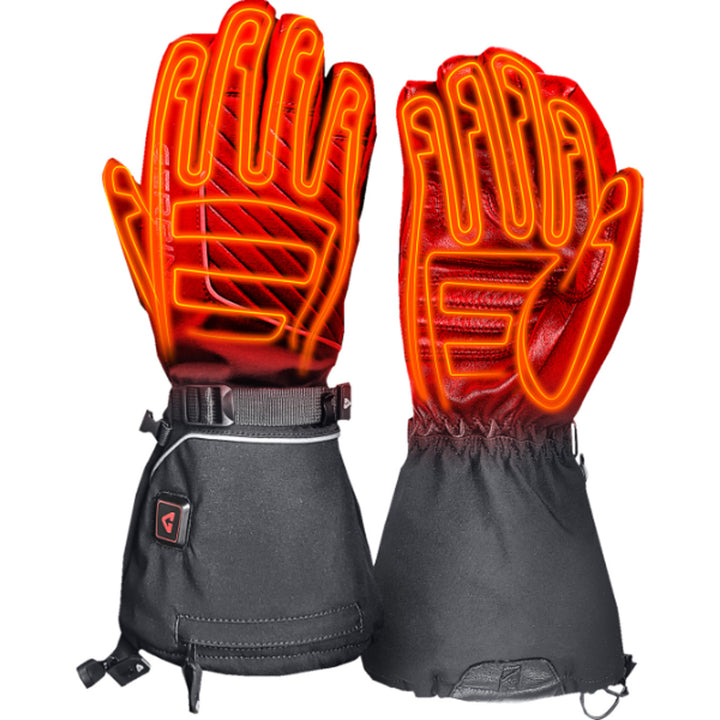 GERBING HEATED CLOTHING 7V Atlas Ultra-Flex Battery Heated Gloves Black - Back of Hand and Palm Views of Pair with X-Rays of Heating Elements