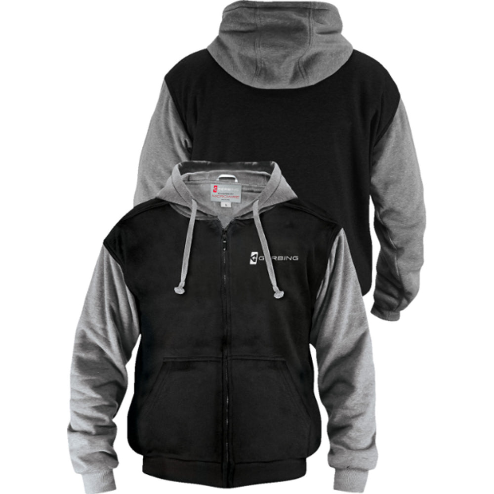GERBING HEATED CLOTHING 7V Battery Heated Hoodie Black - Front and Rear Views Stacked on Each Other