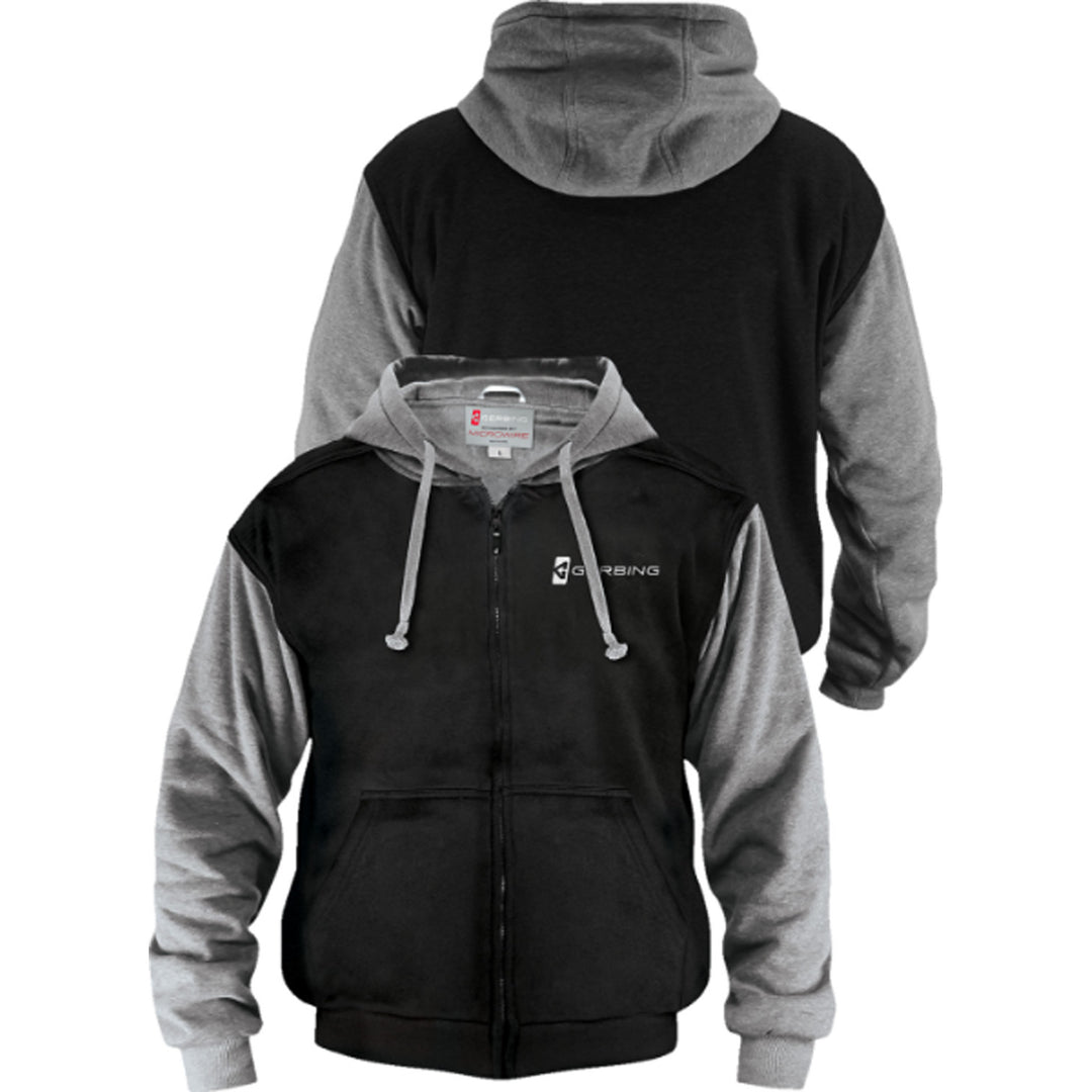 GERBING HEATED CLOTHING 7V Battery Heated Hoodie Black - Front and Rear Views Stacked on Each Other