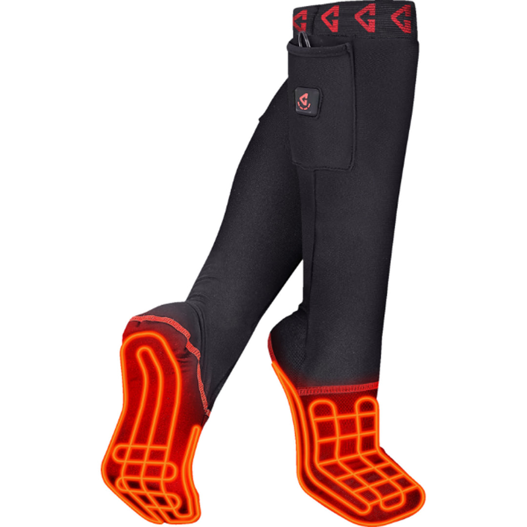 GERBING HEATED CLOTHING 7V Battery Heated Sock Liner Black - Front Side View of Pair with X-Ray of Heating Elements