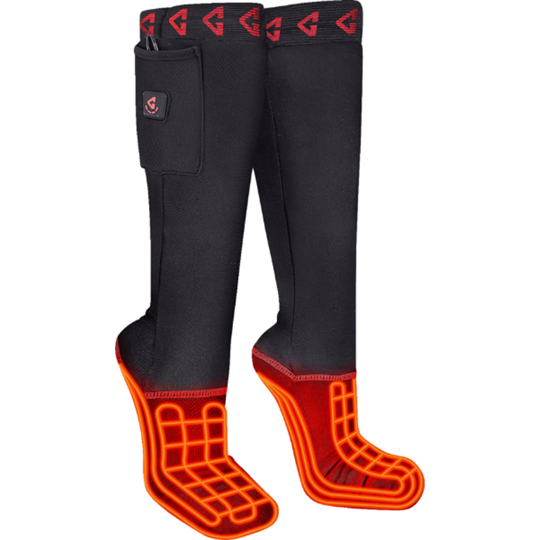 GERBING HEATED CLOTHING 7V Battery Heated Sock Liner Black - Side View of Pair with X-Ray of Heating Elements