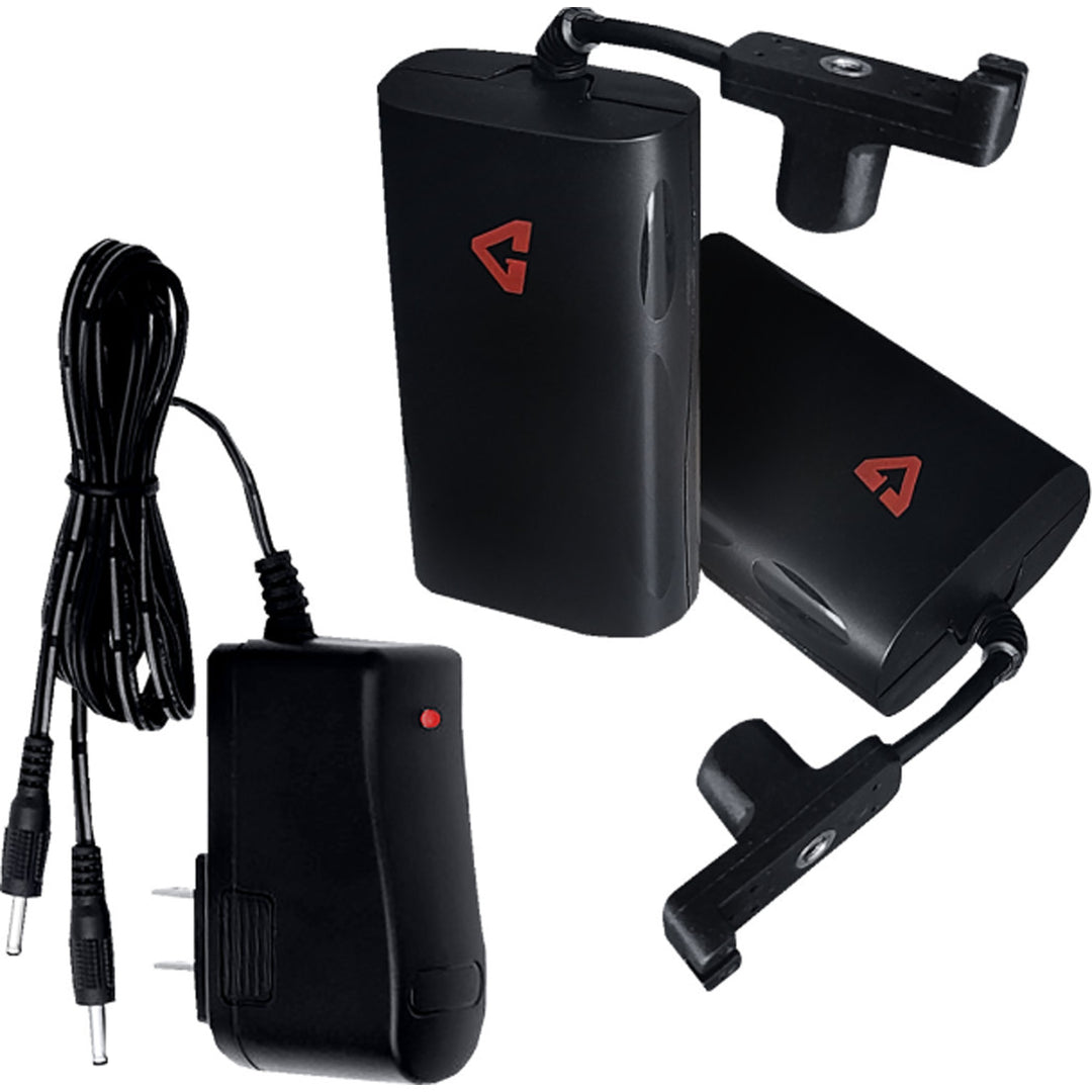 GERBING HEATED CLOTHING 7V Hard Knuckle Battery Heated Gloves Black - Full View of External Batteries and Wall Charger