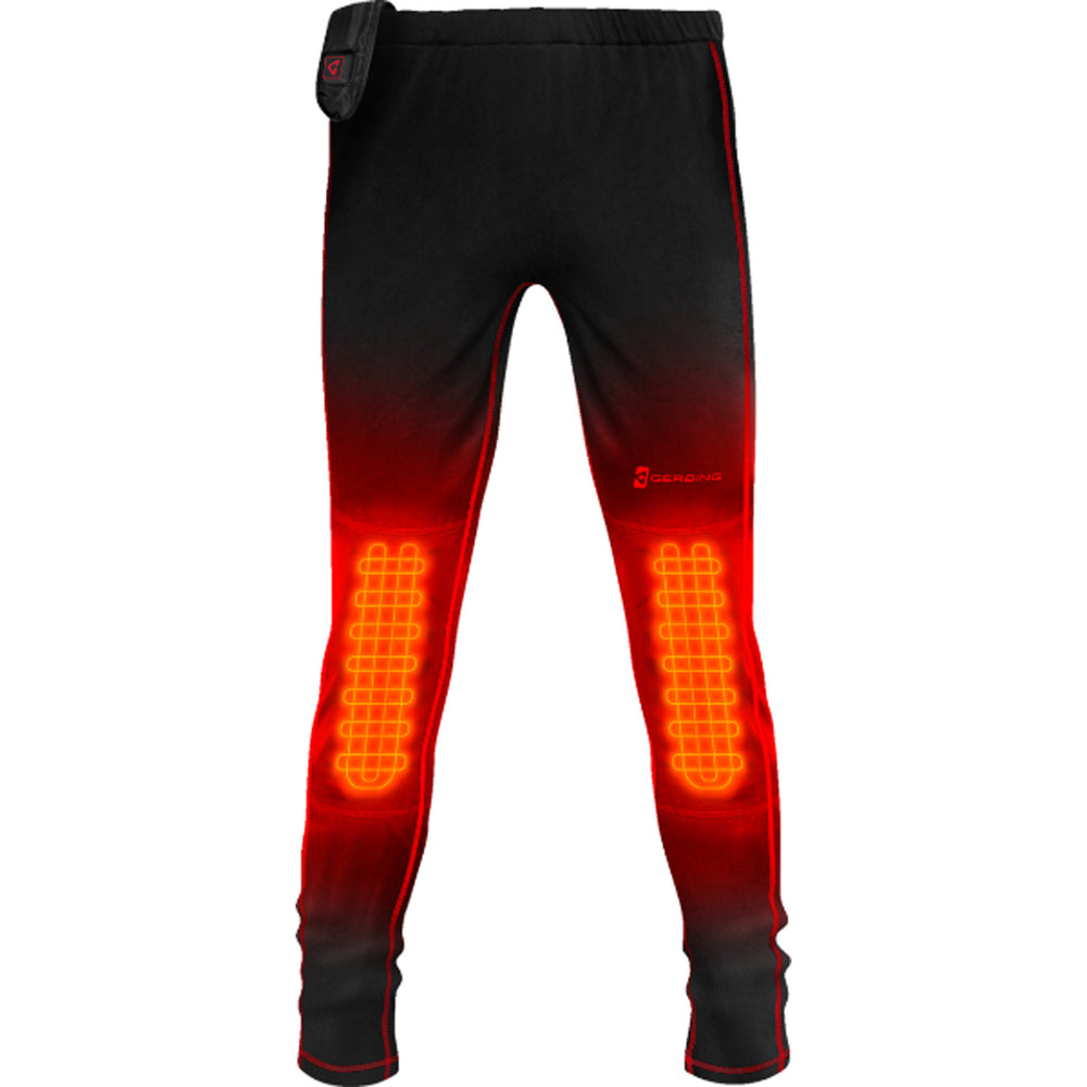 GERBING HEATED CLOTHING 7V Heated Base Layer Pants Black - Front View with X-Ray of Heating Elements