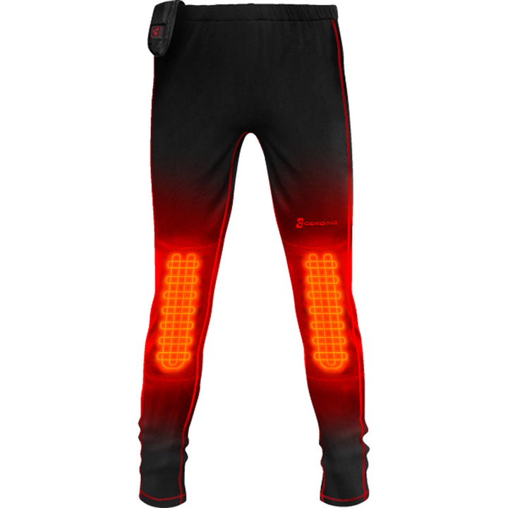 GERBING HEATED CLOTHING 7V Heated Base Layer Pants Black - Front View with X-Ray of Heating Elements