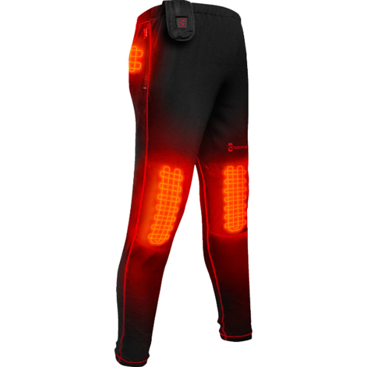 GERBING HEATED CLOTHING 7V Heated Base Layer Pants Black - Front Side View with X-Ray of Heating Elements