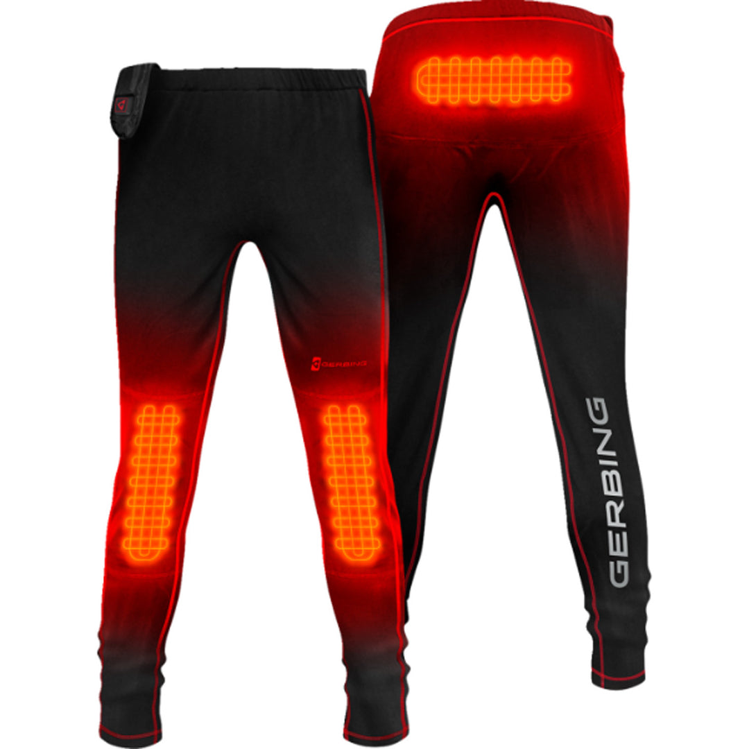 GERBING HEATED CLOTHING 7V Heated Base Layer Pants Black - Front and Rear Views with X-Rays of Heating Elements