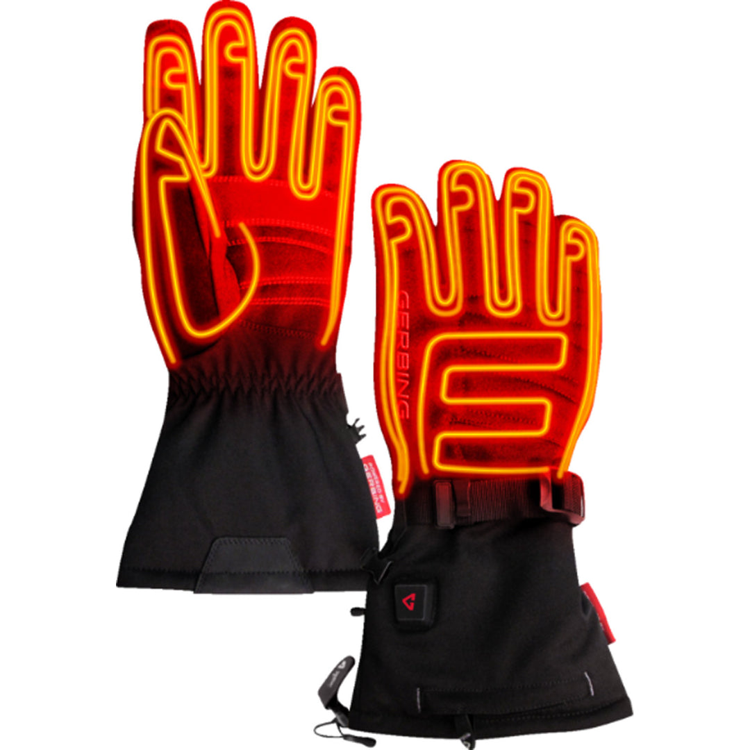 GERBING HEATED CLOTHING 7V S7 Battery Heated Gloves Black - Back of Hand and Palm Views with X-Rays of Heating Elements