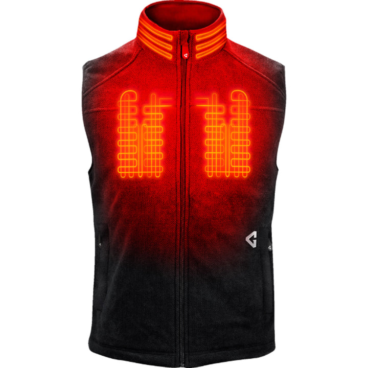GERBING HEATED CLOTHING 7V Thermite Fleece Heated Vest 2.0 Black - Front View with X-Ray of Heating Elements