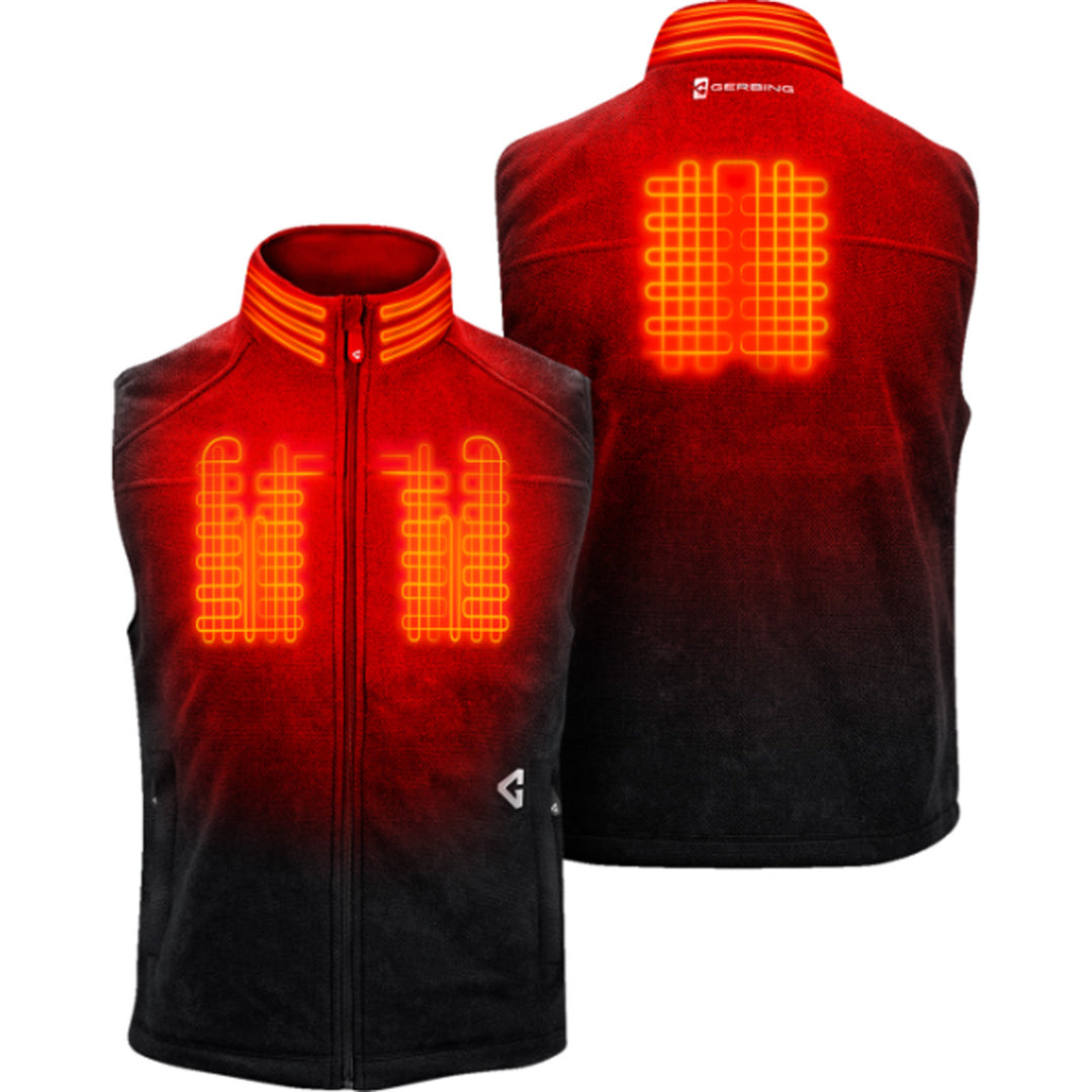 GERBING HEATED CLOTHING 7V Thermite Fleece Heated Vest 2.0 Black - Front and Rear Views with X-Rays of Heating Elements