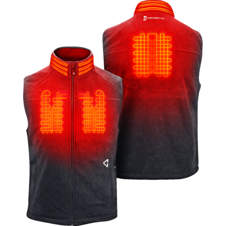 GERBING HEATED CLOTHING 7V Thermite Fleece Heated Vest 2.0 Gray - Front and Rear Views with X-Rays of Heating Elements