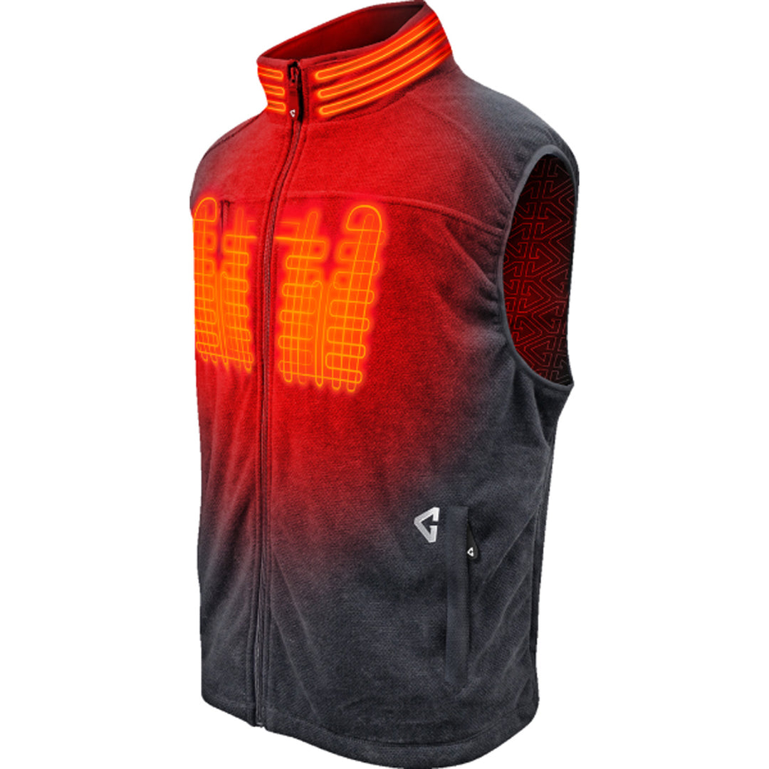 GERBING HEATED CLOTHING 7V Thermite Fleece Heated Vest 2.0 Gray - Front Side View with X-Ray of Heating Elements