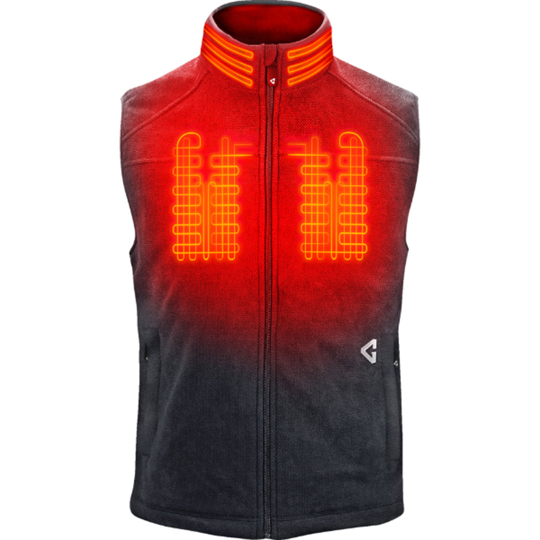 GERBING HEATED CLOTHING 7V Thermite Fleece Heated Vest 2.0 Gray - Front View with X-Ray of Heating Elements