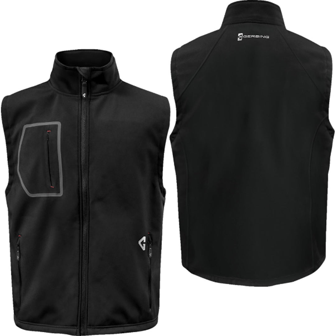 GERBING HEATED CLOTHING 7V Torrid Softshell Heated Vest 2.0 Black - Front and Rear View