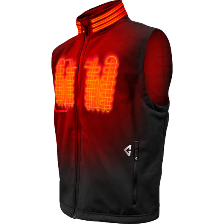 GERBING HEATED CLOTHING 7V Torrid Softshell Heated Vest 2.0 Black - Front Side View with X-Ray of Heating Elements