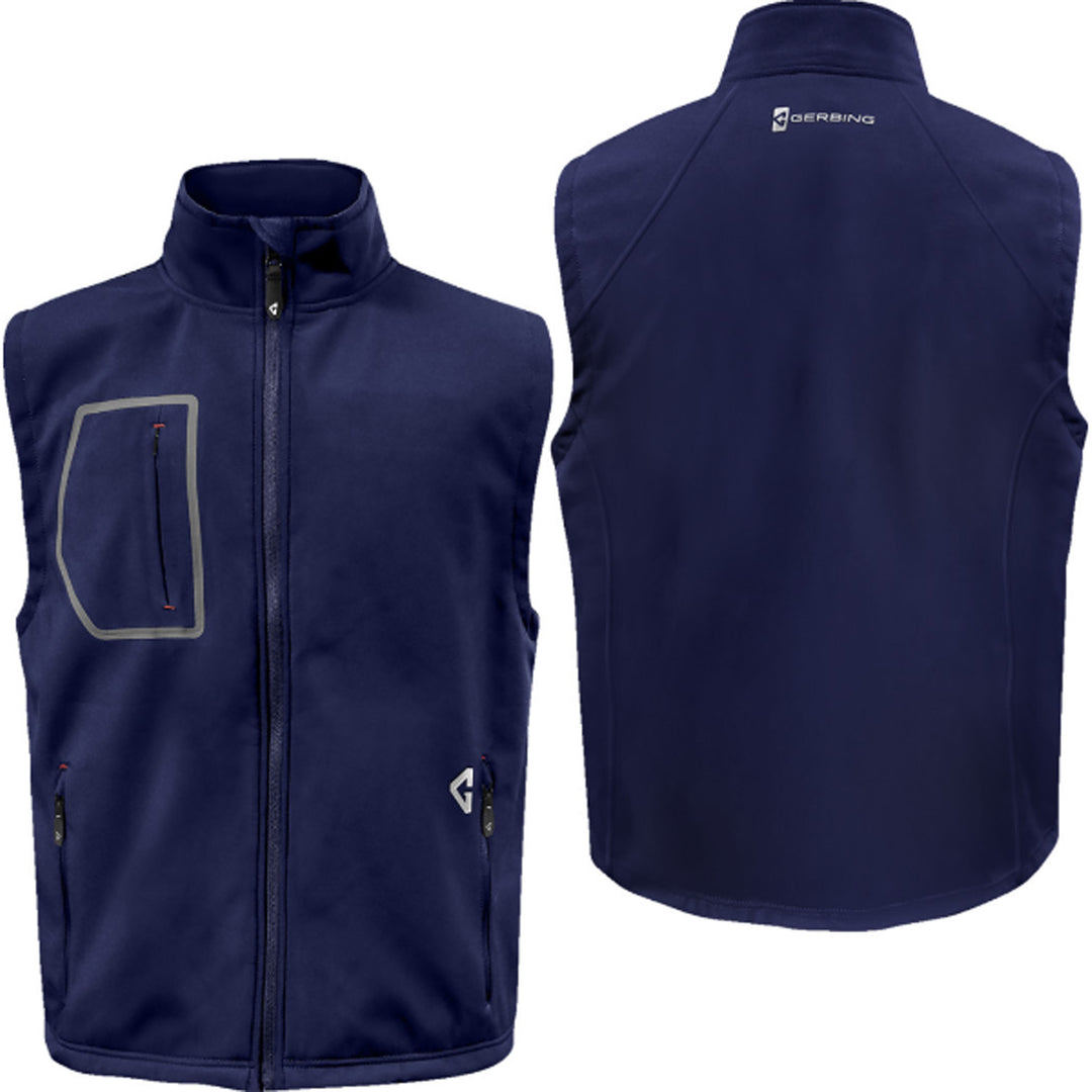 GERBING HEATED CLOTHING 7V Torrid Softshell Heated Vest 2.0 Navy - Front and Rear Views