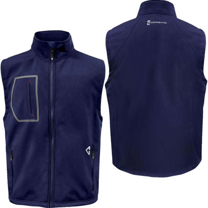 GERBING HEATED CLOTHING 7V Torrid Softshell Heated Vest 2.0 Navy - Front and Rear Views