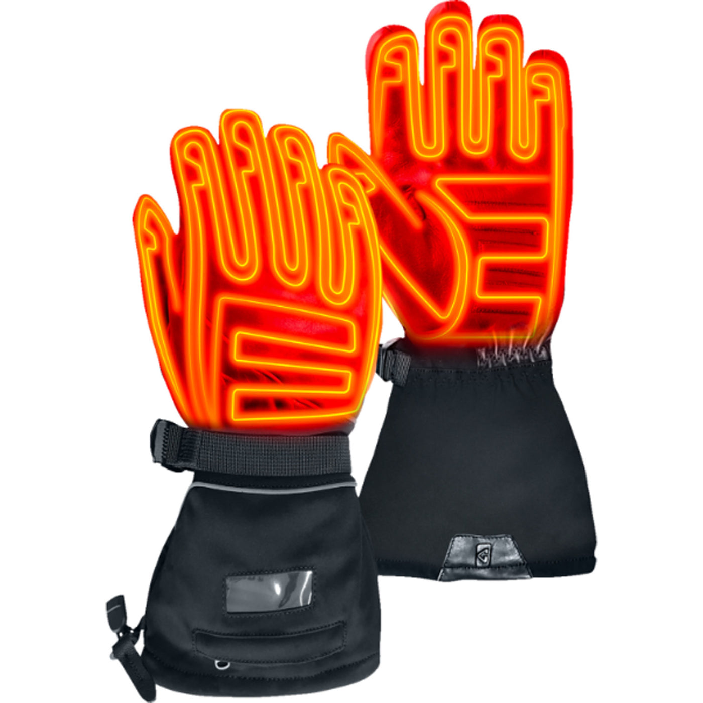 GERBING HEATED CLOTHING GT5 12V Hybrid Heated Gloves - Dual View of Back of Hand and Palm with X-Ray Vision of Glowing Interior Filaments