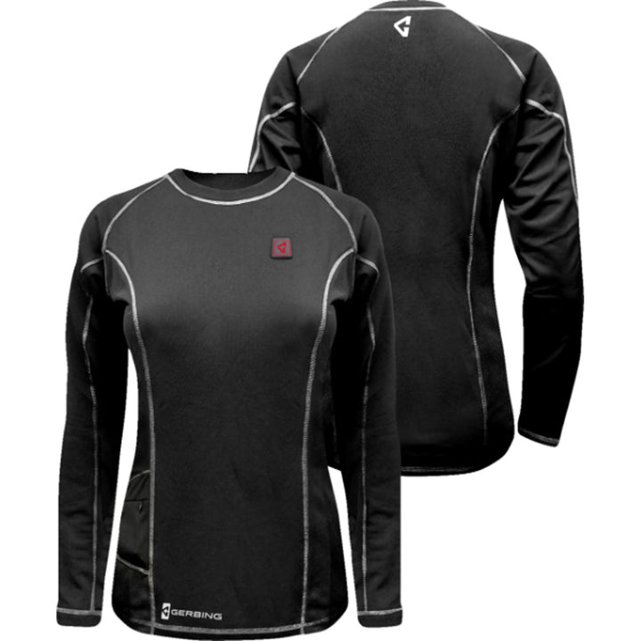 GERBING HEATED CLOTHING Women's 7V Heated Base Layer Shirt Black - Front and Rear Views