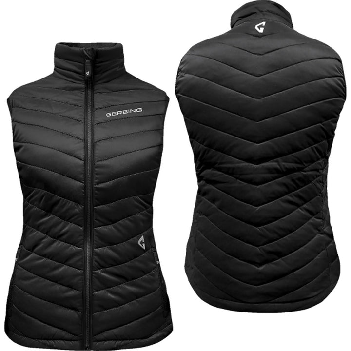 GERBING HEATED CLOTHING Women's 7V Khione Puffer Heated Vest 2.0 Black - Front and Rear Views