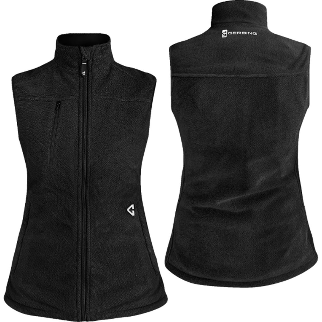 GERBING HEATED CLOTHING Women's 7V Thermite Fleece Heated Vest 2.0 Black - Front and Rear Views