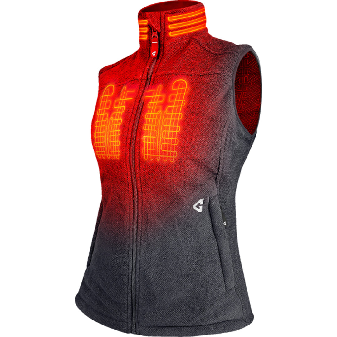 GERBING HEATED CLOTHING Women's 7V Thermite Fleece Heated Vest 2.0 Gray - Front Side View with X-Ray of Heating Elements