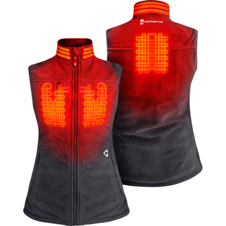 GERBING HEATED CLOTHING Women's 7V Thermite Fleece Heated Vest 2.0 Gray - Front and Rear Views with X-Rays of Heating Elements